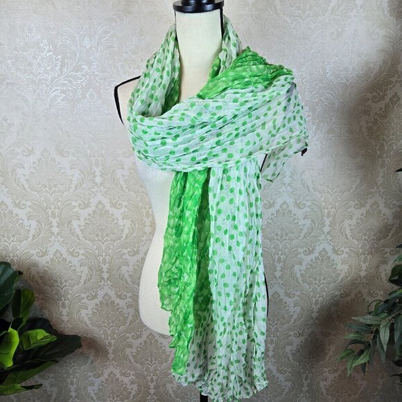 Accessories Green and White Polka Dot Sheer Oblong Scarf Half & Half Print - Picture 1 of 7